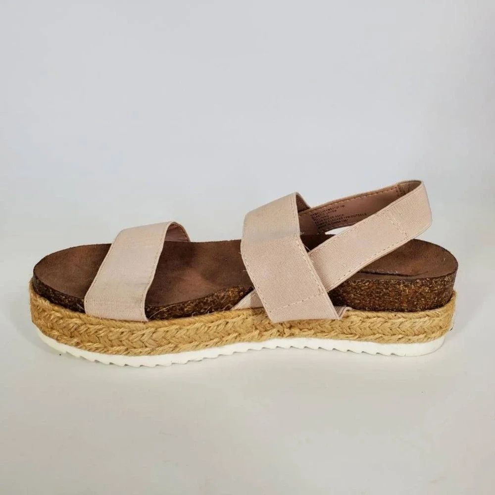Madden Girl Shoes Womens Cybell Beige 7 Slingback Sandal Espadrille Stretch Chic